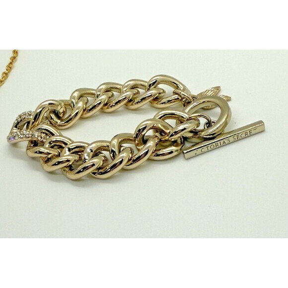 VTG Y2K Victoria’s Secret Pavé Crystal Chunky Chain Bracelet Angel Wing Charm - Picture 5 of 11